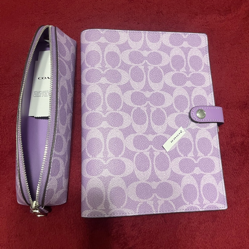 ***SOLD*** NWT Coach Notebook In Signature Canvas AND Pencil Case (Purple/Iris)